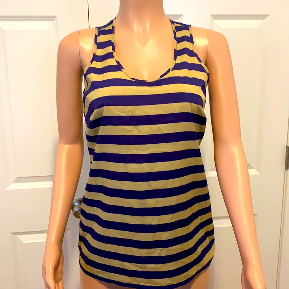 Purple and Cream sleeveless blouse
